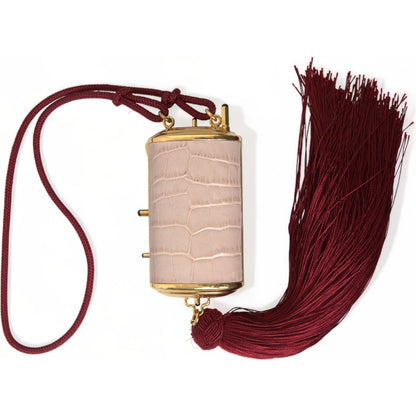 Dolce & Gabbana Pink Exotic Leather Mini Mirror Tassel Makeup Bag