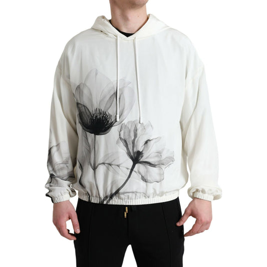 Dolce & Gabbana Elegant Floral Silk Hooded Pullover Dolce & Gabbana Light Gray