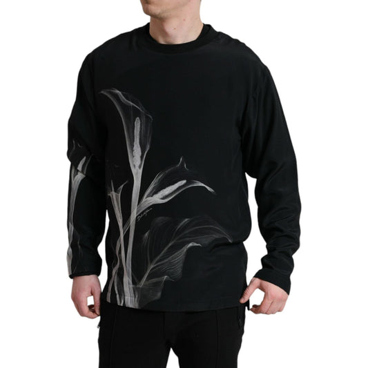 Dolce & Gabbana Floral Silk Crew Neck Sweater Dolce & Gabbana Black
