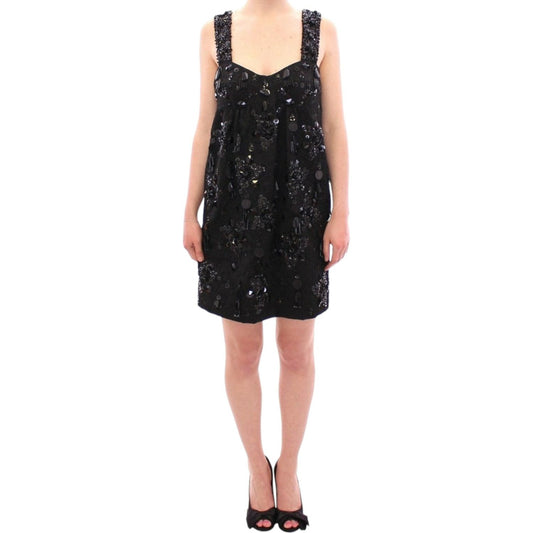 Dolce & Gabbana Elegant Sequined Floral Mini Shift Dress Dolce & Gabbana Wheat