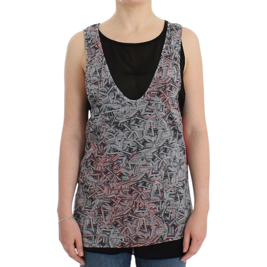 Costume National Elegant Sleeveless Black & Red Top Costume National Dim Gray
