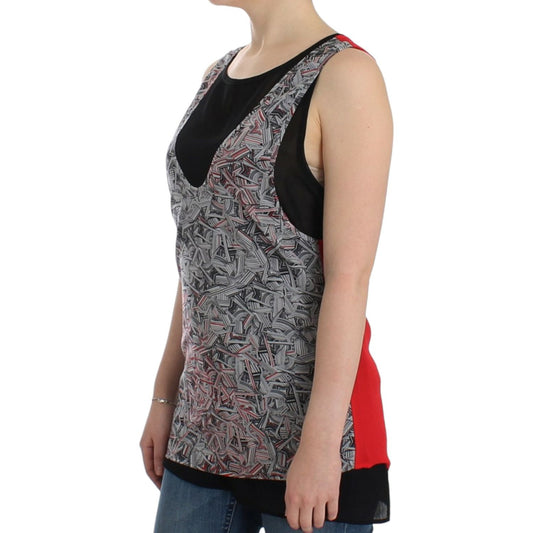Costume National Elegant Sleeveless Black & Red Top Costume National Dark Slate Gray
