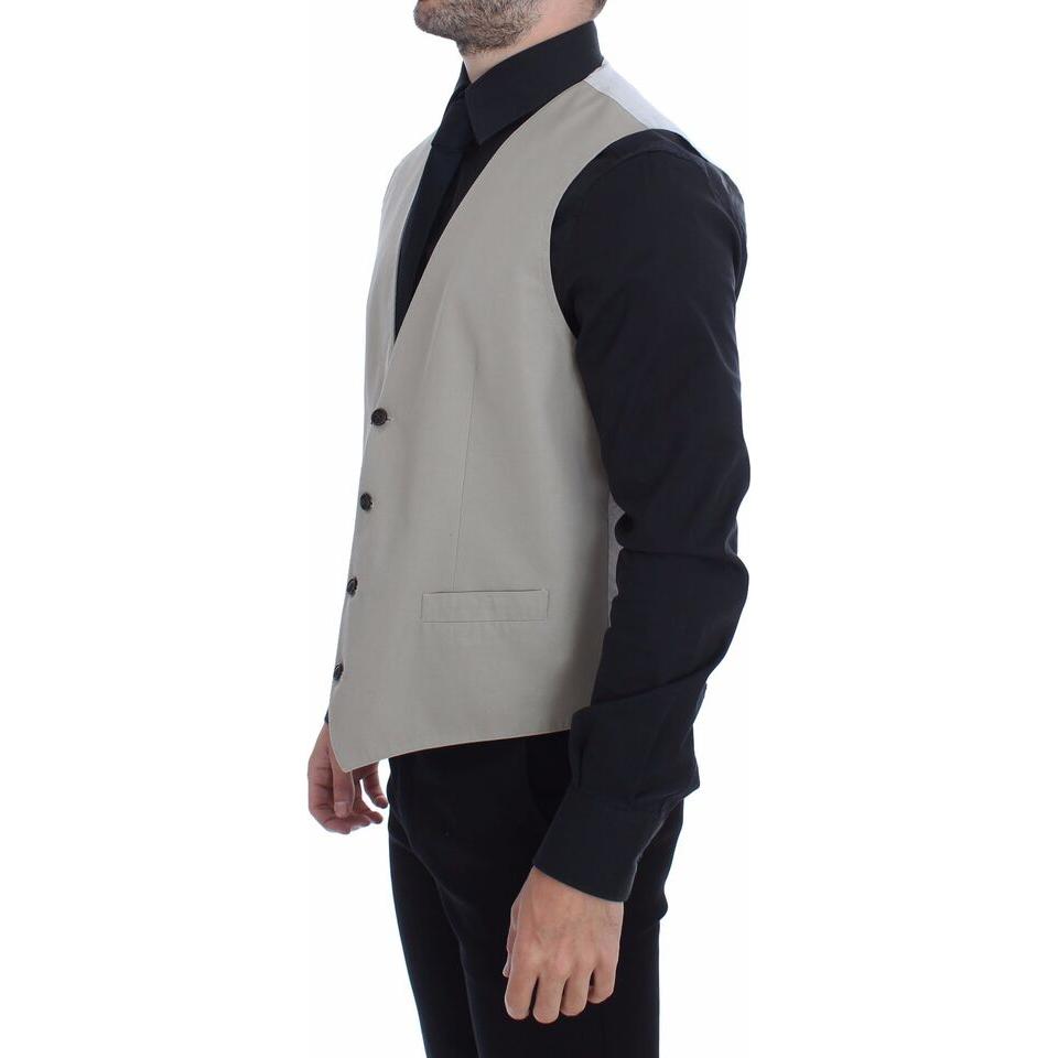 Dolce & Gabbana Beige Cotton Silk Blend Dress Vest Blazer
