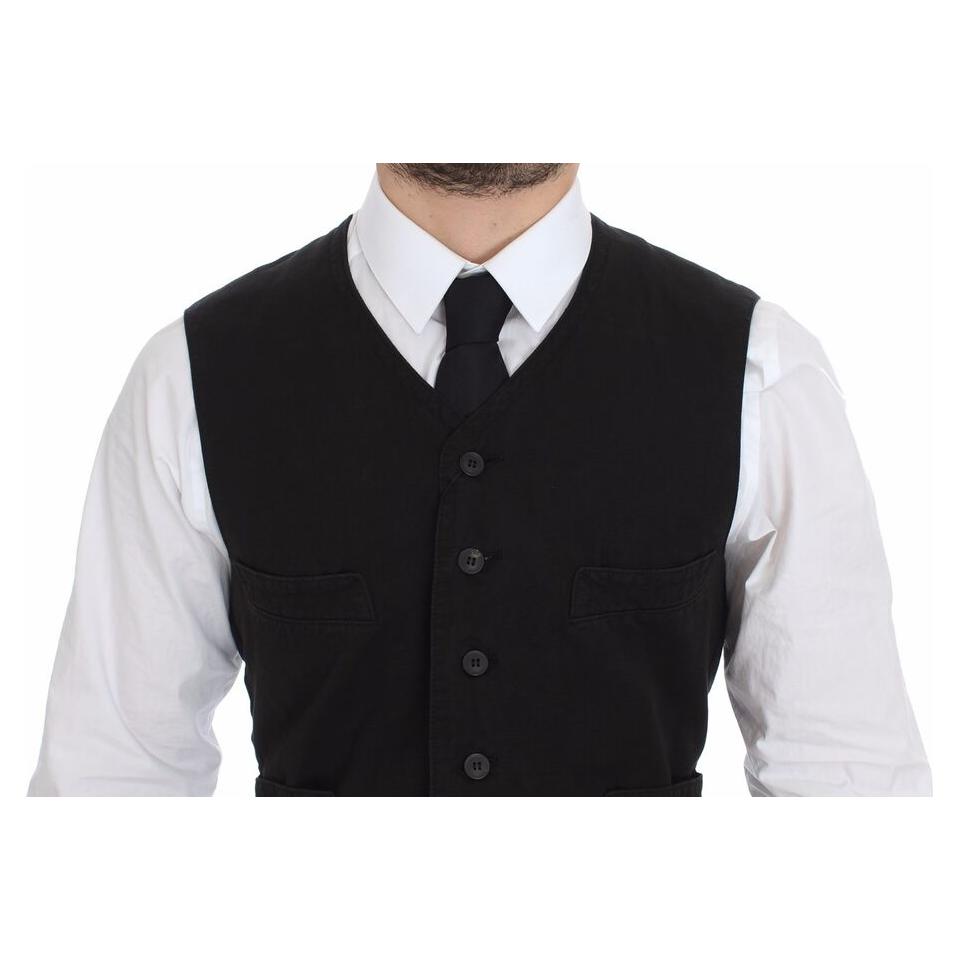 Dolce & Gabbana Black Flax Cotton Dress Vest Blazer