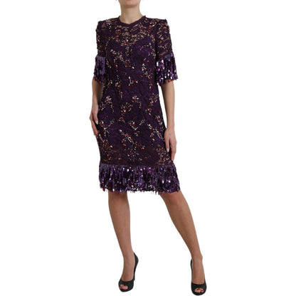 Dolce & Gabbana Purple floral lace crystal embedded dress
