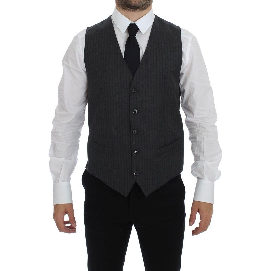 Dolce & Gabbana Black Striped Wool Single Breasted Vest