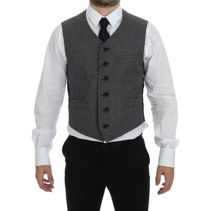 Dolce & Gabbana Gray Cotton Blend Logo Vest Gilet Weste
