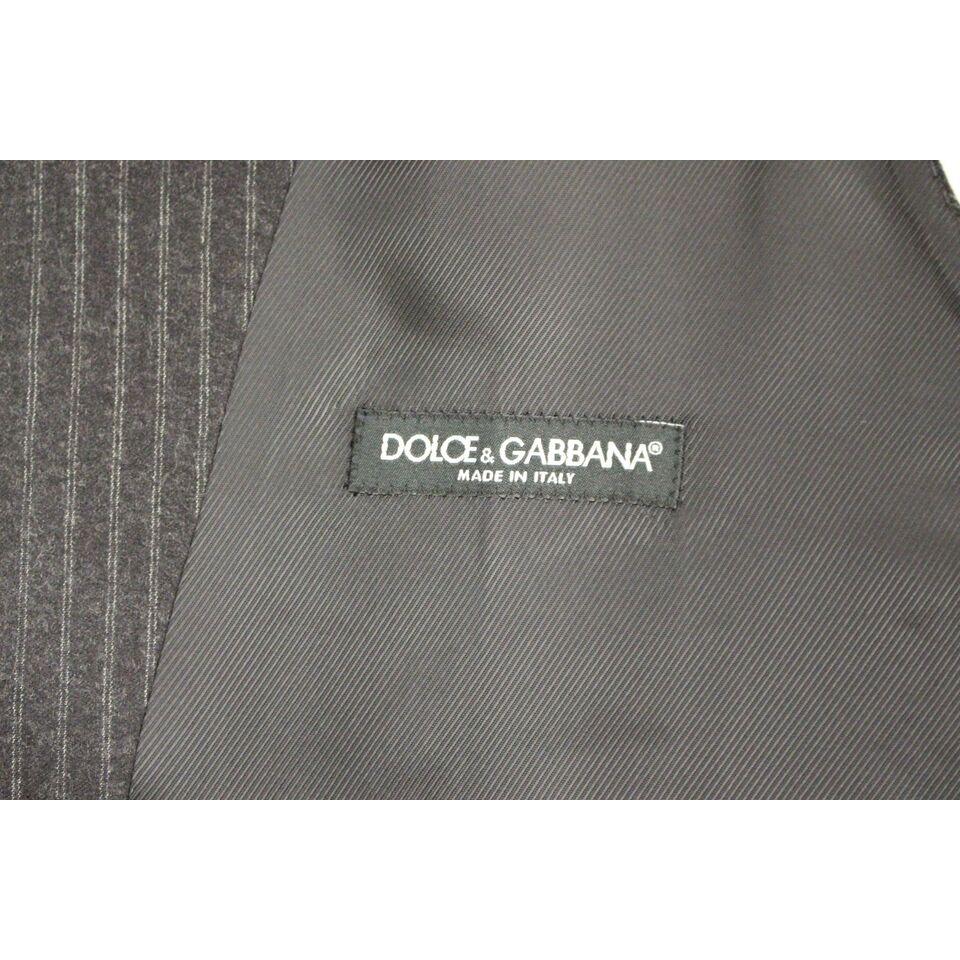 Dolce & Gabbana Gray Striped Wool Single Breasted Vest