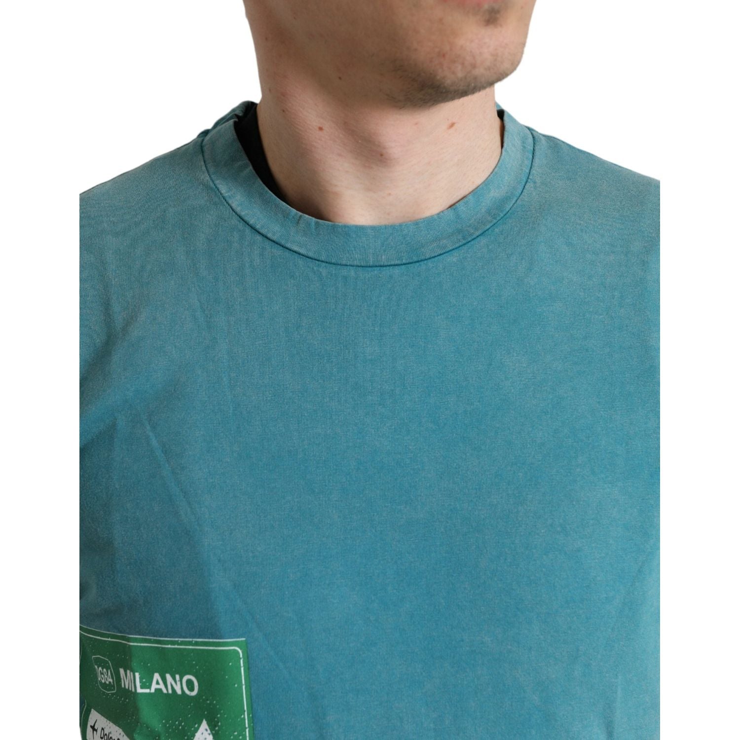 تي شيرت Dolce &amp; Gabbana Chic Blue Milano Motive Cotton