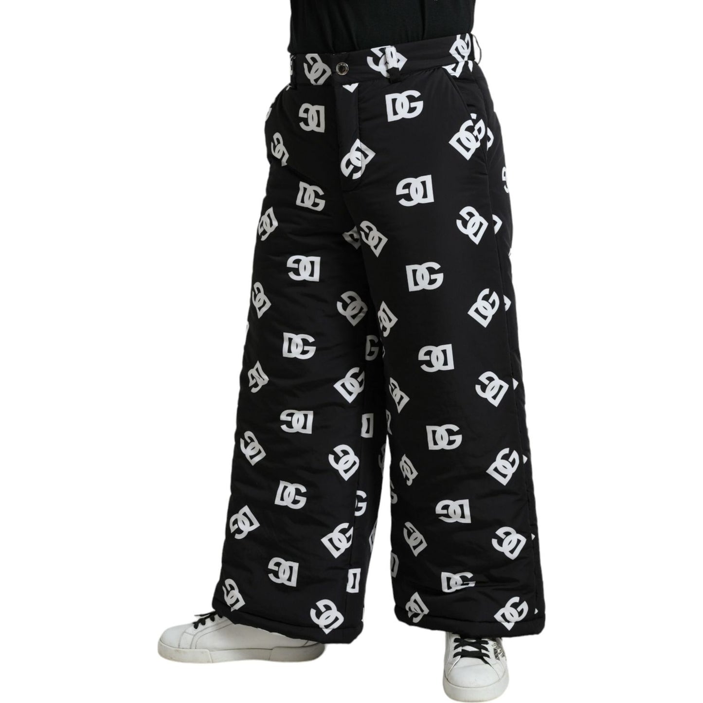 Dolce & Gabbana Black Logo DG Print Wide Leg Pants