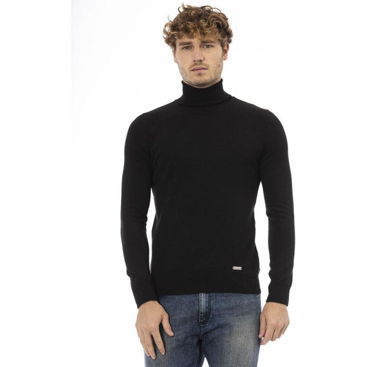 Baldinini Trend Black Wool Men Sweater Turtleneck Long Sleeve Baldinini Trend Dark Slate Gray