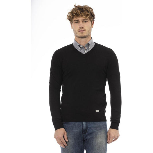 Baldinini Trend Black Wool Men Sweater Baldinini Trend Dark Slate Gray