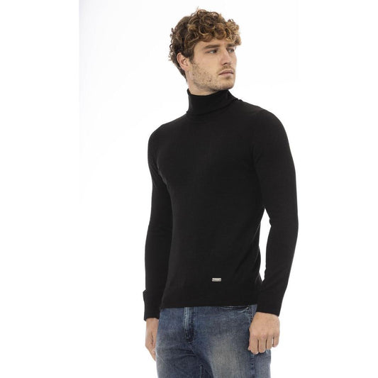 Baldinini Trend Black Wool Men Sweater Turtleneck Long Sleeve Baldinini Trend Dark Slate Gray