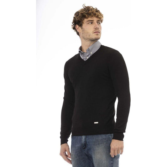 Baldinini Trend Black Wool Men Sweater Baldinini Trend Gray
