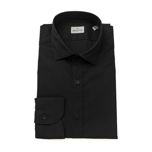 Bagutta Black Cotton Men Shirt Slim Fit with French Collar Bagutta Black