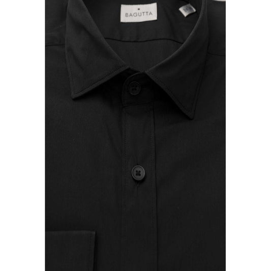 Bagutta Black Cotton Men Shirt Slim Fit with French Collar Bagutta Black