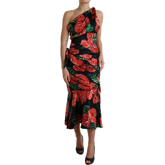 Dolce & Gabbana Tropical Elegance Silk Draped Dress Dolce & Gabbana Black