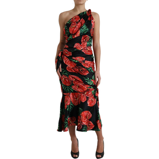 Dolce & Gabbana Tropical Elegance Silk Draped Dress Dolce & Gabbana Black