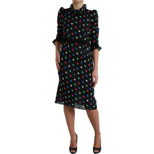 Dolce & Gabbana Elegant High Neck Polka Dot Midi Dress Dolce & Gabbana Rosy Brown