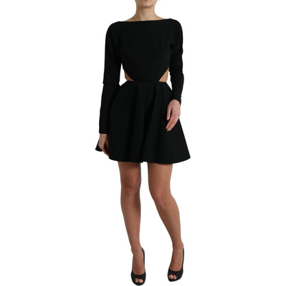 Dolce & Gabbana Black Viscose Cut Out A-line Long Sleeves Mini Dress
