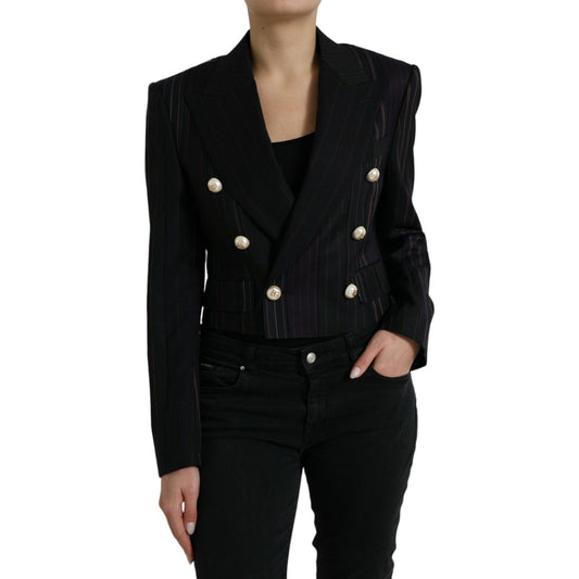 Dolce & Gabbana Elegant Striped Double Breasted Wool Blazer Dolce & Gabbana Black