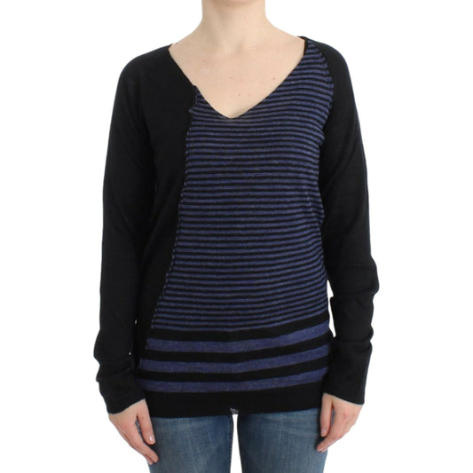 Costume National Striped V-Neck Luxury Sweater Costume National Dark Slate Gray