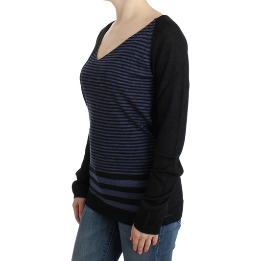 Costume National Striped V-Neck Luxury Sweater Costume National Black