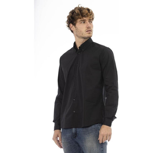 Baldinini Trend Black Cotton Men Shirt Baldinini Trend Dark Slate Gray