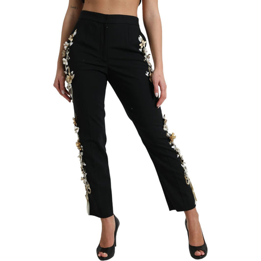 Dolce & Gabbana Elegant High Waist Floral Tapered Pants Dolce & Gabbana Rosy Brown