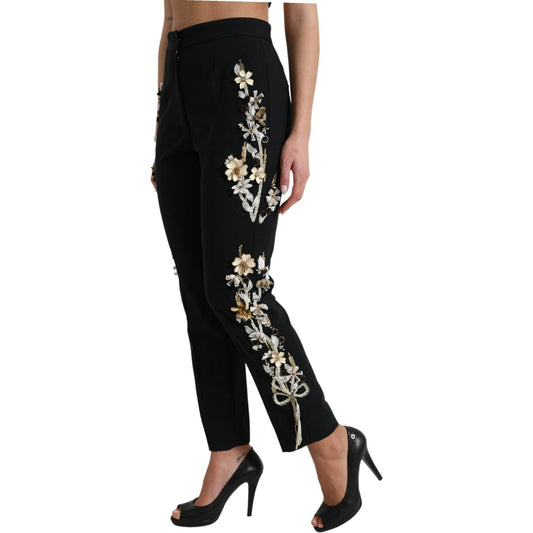 Dolce & Gabbana Elegant High Waist Floral Tapered Pants Dolce & Gabbana Rosy Brown