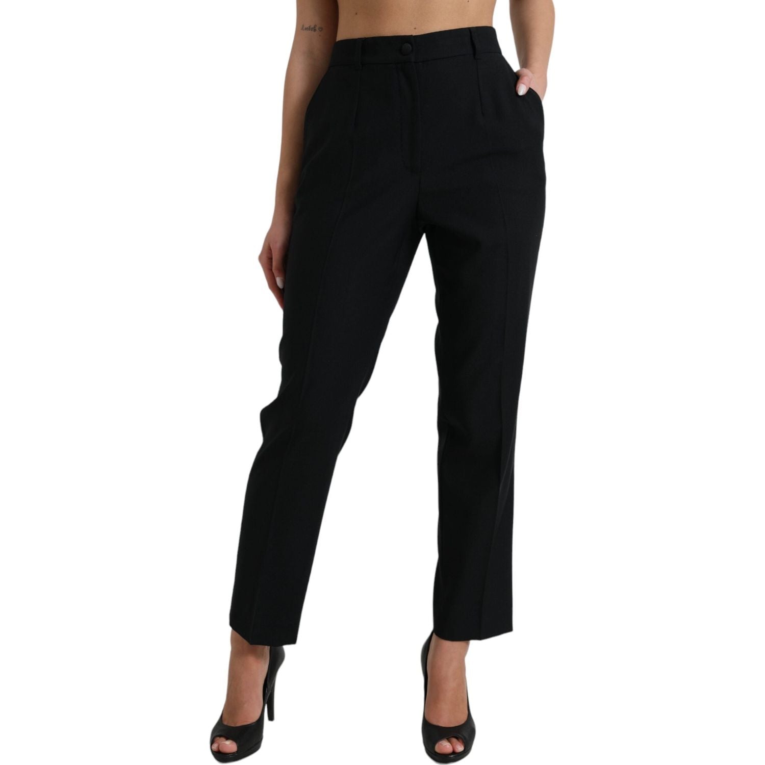 Dolce & Gabbana Black Wool High Waist Straight Pants