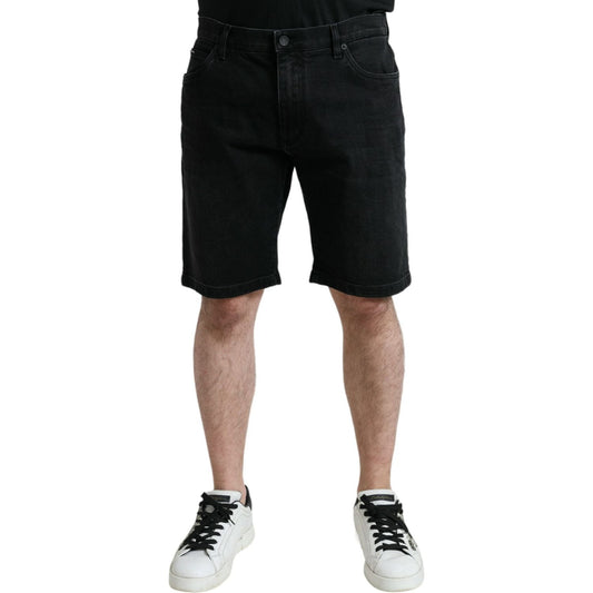 Dolce & Gabbana Black Cotton Stretch Bermuda Denim Shorts