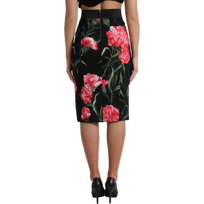 Dolce & Gabbana Black Carnation Pencil Cut Knee Length Skirt