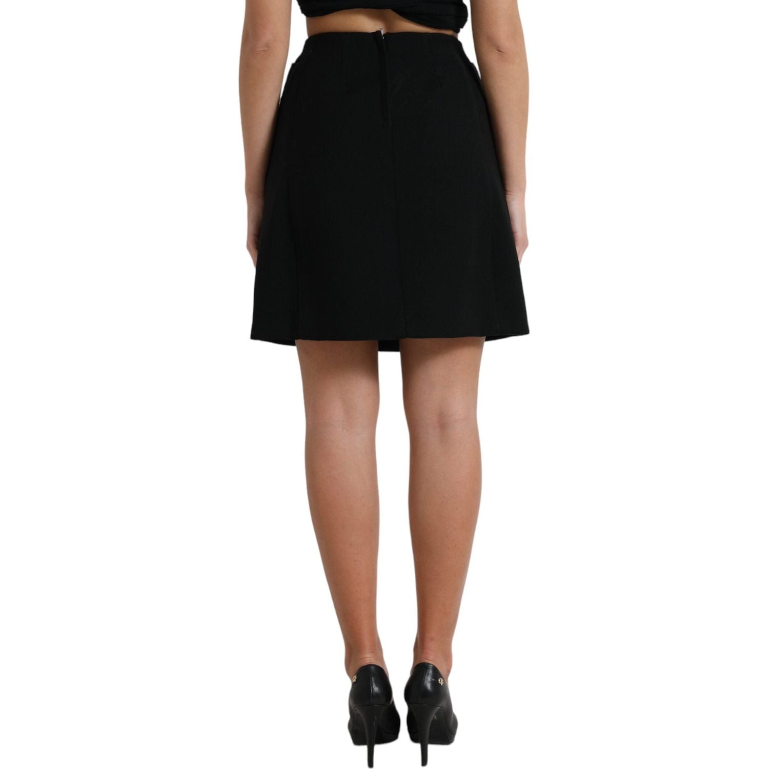 Dolce & Gabbana Black Wool Button High Waist Aline Mini Skirt