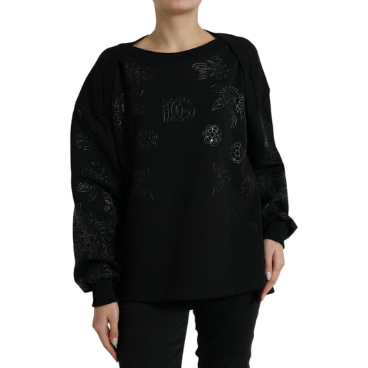Dolce & Gabbana Elegant Black Floral Applique Sweater Dolce & Gabbana Black