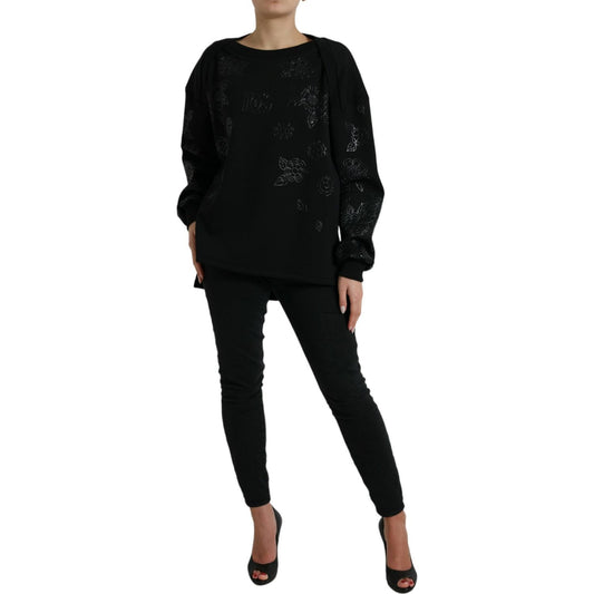 Dolce & Gabbana Elegant Black Floral Applique Sweater Dolce & Gabbana Black