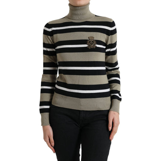 Dolce & Gabbana Multicolor Stripes Logo Turtle Neck Pullover Sweater