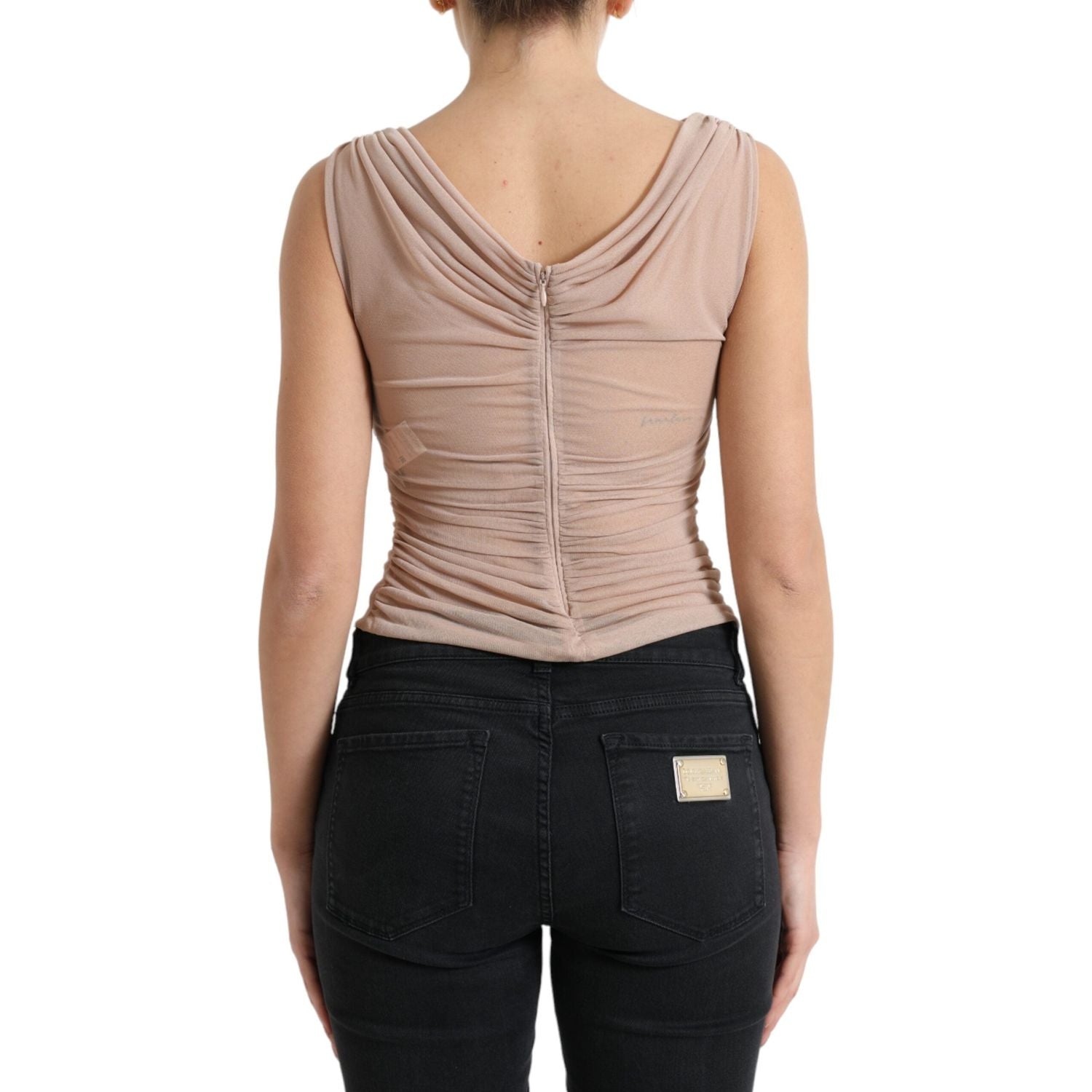 Dolce & Gabbana Beige Viscose V-neck Sleeveless Tank Top