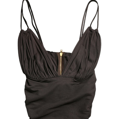 Dolce & Gabbana Brown Viscose Plunging V-neck Cropped Tank Top