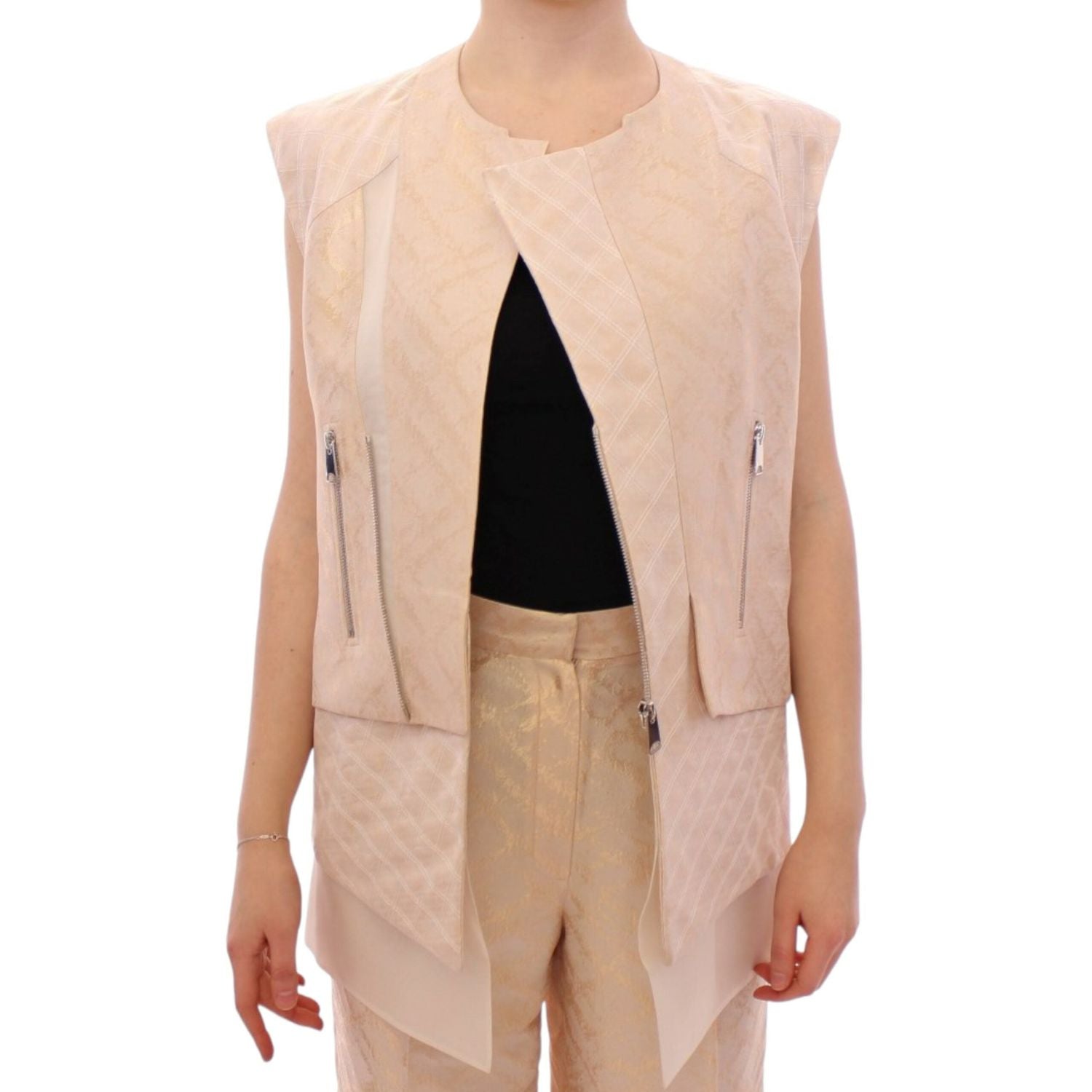 Zeyneptosun Beige brocade sleeveless jacket