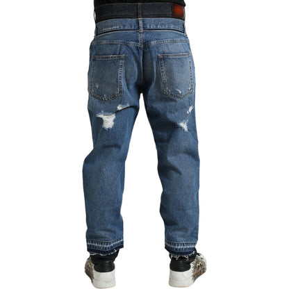 Dolce & Gabbana Blue Tattered Cotton Men Denim Jeans