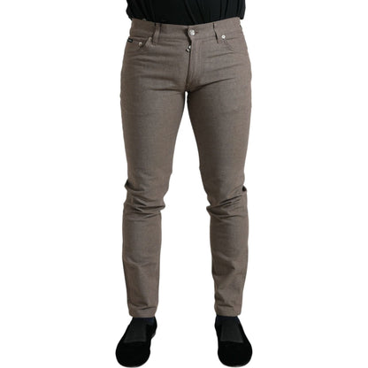 Dolce & Gabbana Brown Cotton Stretch Skinny Men Pants