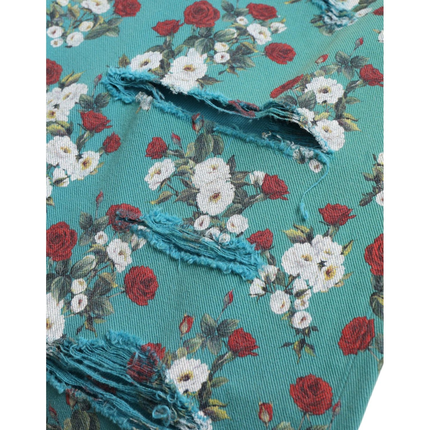 Dolce & Gabbana Blue Floral Print Skinny Cotton Denim Pants