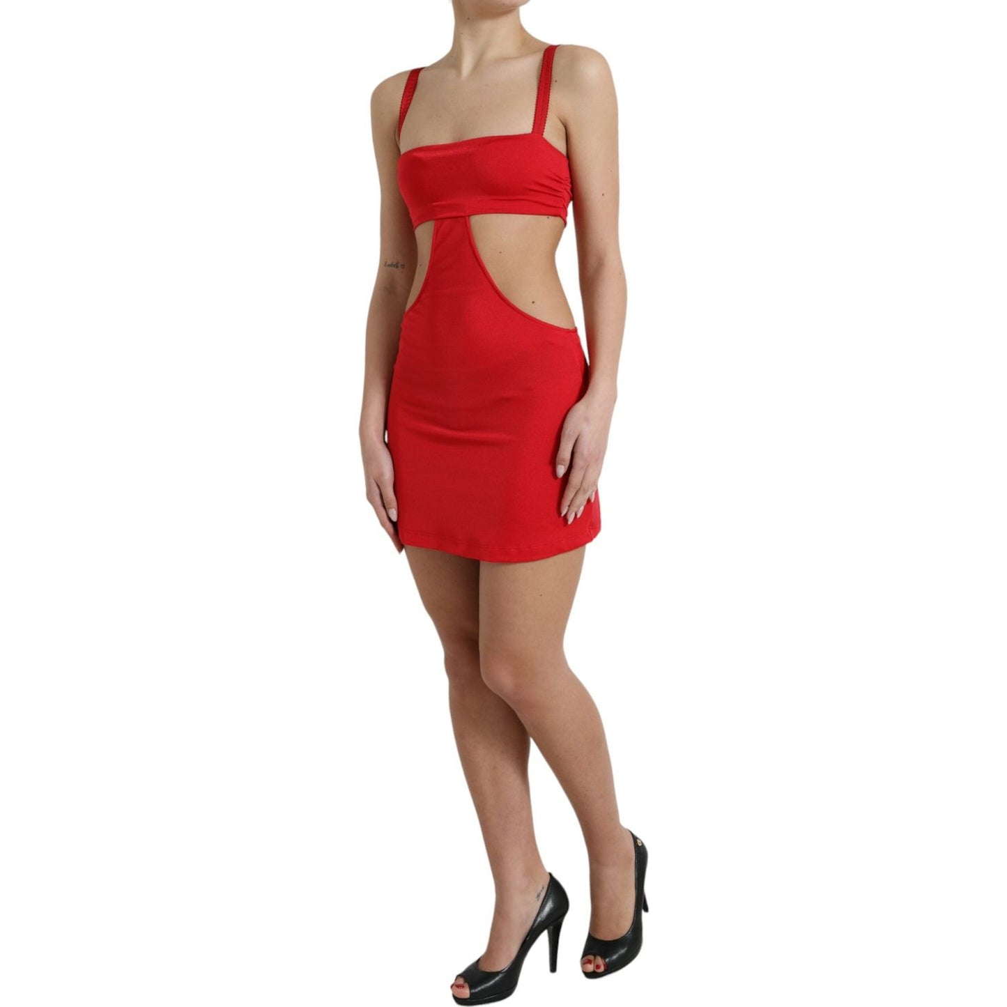 Dolce & Gabbana Red Cutout Nylon Sheath Sleeveless Mini Dress