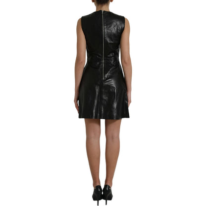 Valentino Shiny Black Nylon Cut Out A-line Mini Dress