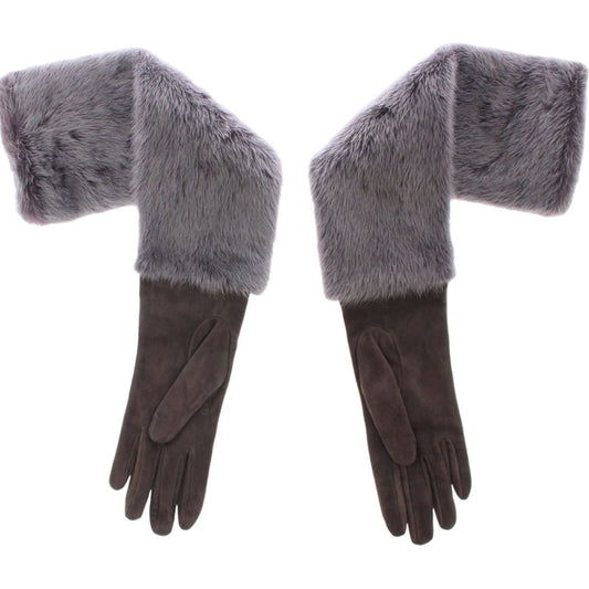 Dolce & Gabbana Gray Mink Fur Lambskin Suede Leather Gloves