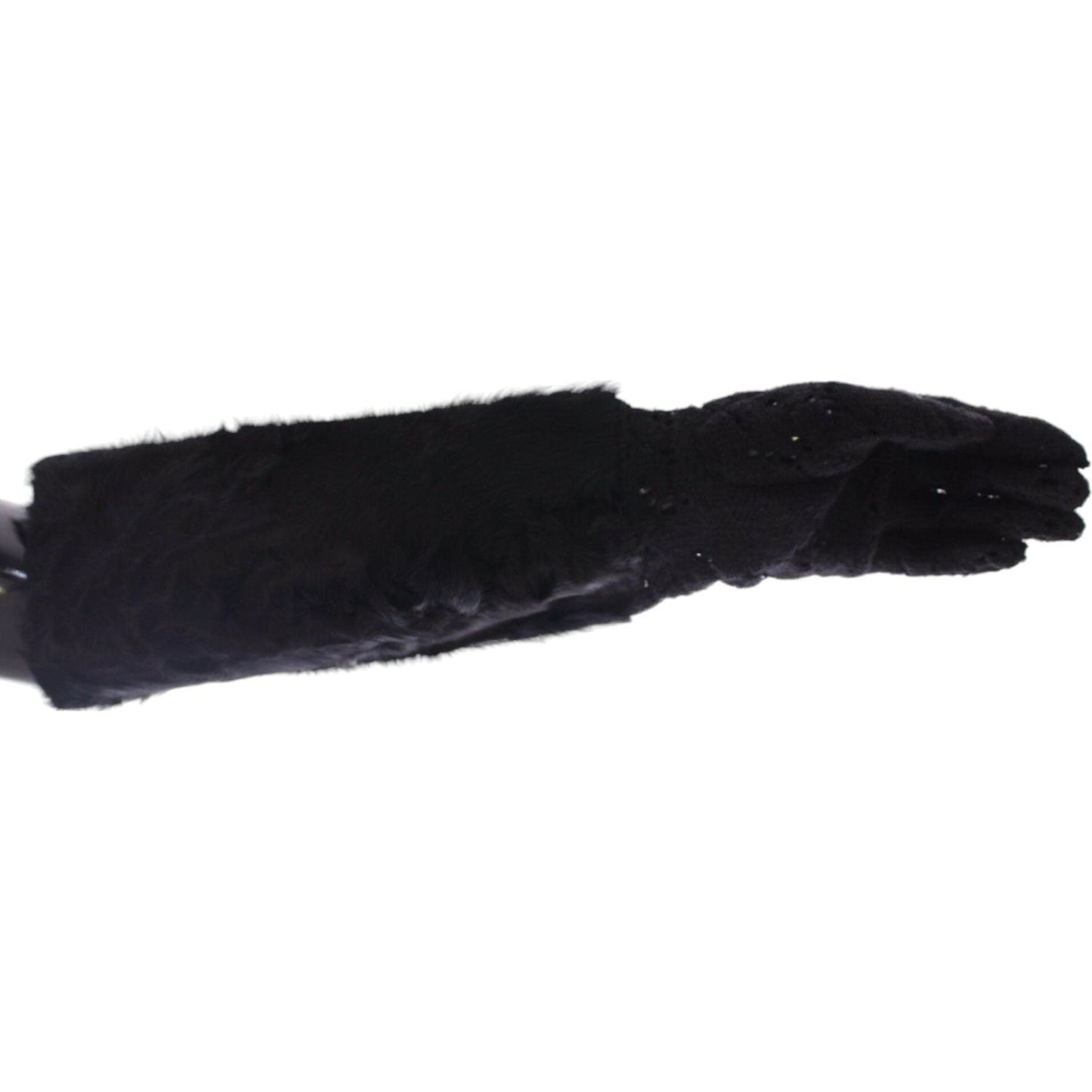 Dolce & Gabbana Black Lace Wool Lambskin Fur Elbow Gloves