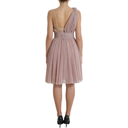 Dolce & Gabbana Pink One Shoulder Pleated Lame Tulle Dress
