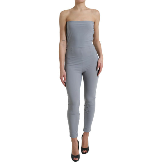 Dolce & Gabbana Gray Nylon Strapless Bodycon Jumpsuit Dress