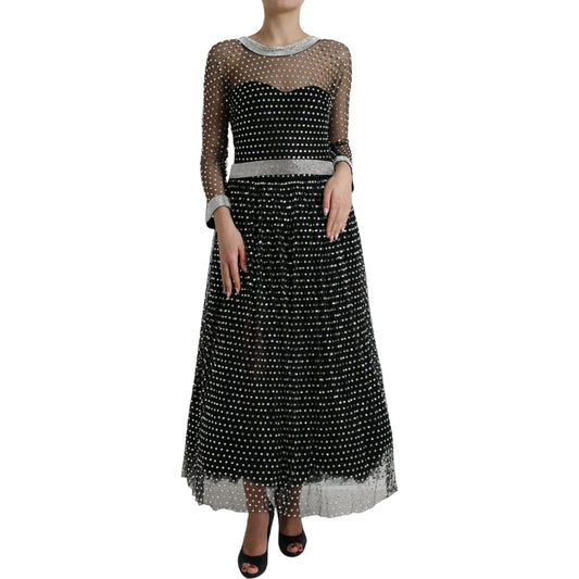 Dolce & Gabbana Elegant Crystal-Embellished Long Black Dress Dolce & Gabbana Dark Gray